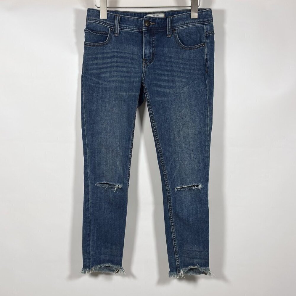 Free People Raw Hem Low Rise Distressed Skinny Jeans Medium Wash - Size 27